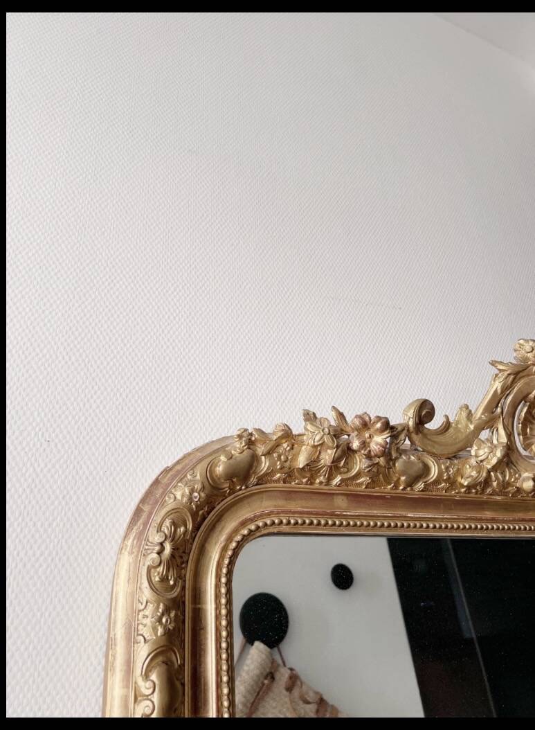 Large antique Louis-Philippe mirror gilded with gold leaf – 186 × 117 cm