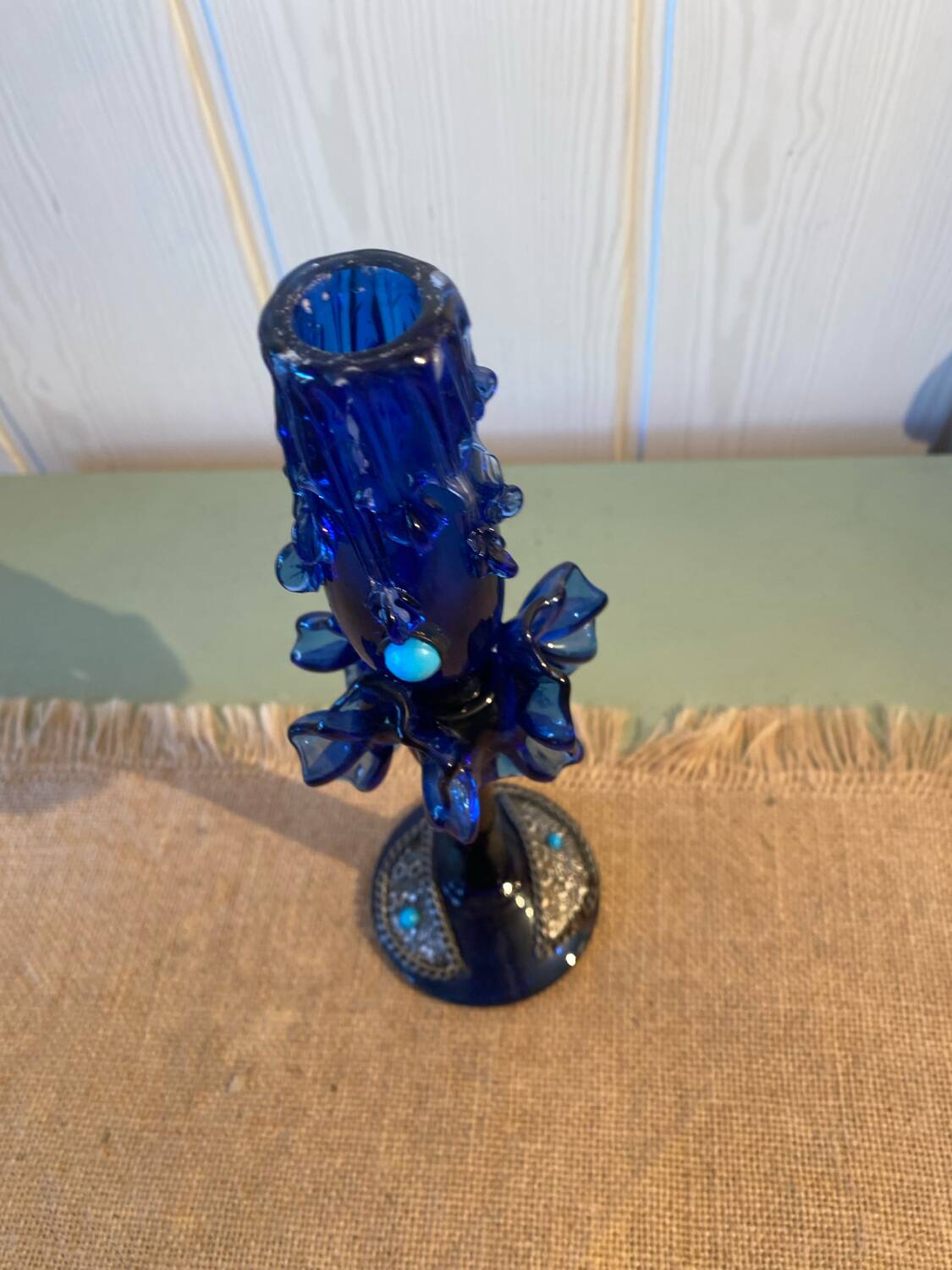 Handcrafted blown glass candle holder