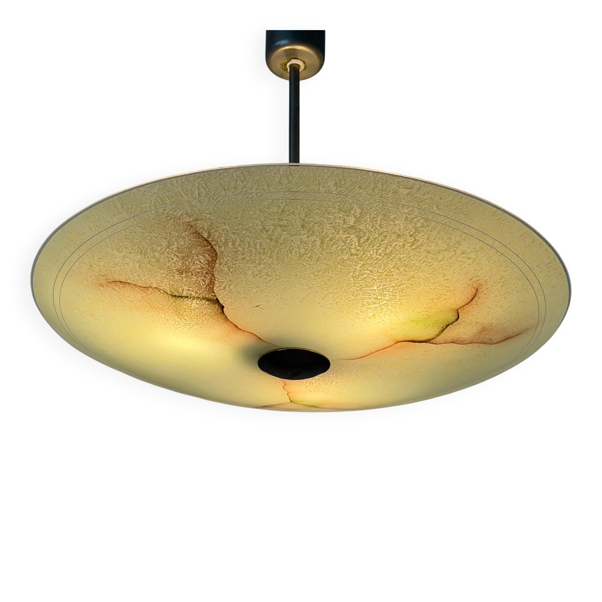 Suspension Art Déco en verre vert, années 1940, Allemagne