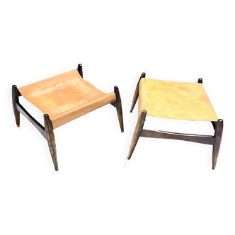 Pair of Ottomans, Rosewood and leather, by Liceu Das Artes e Oficios, Brazil 1960