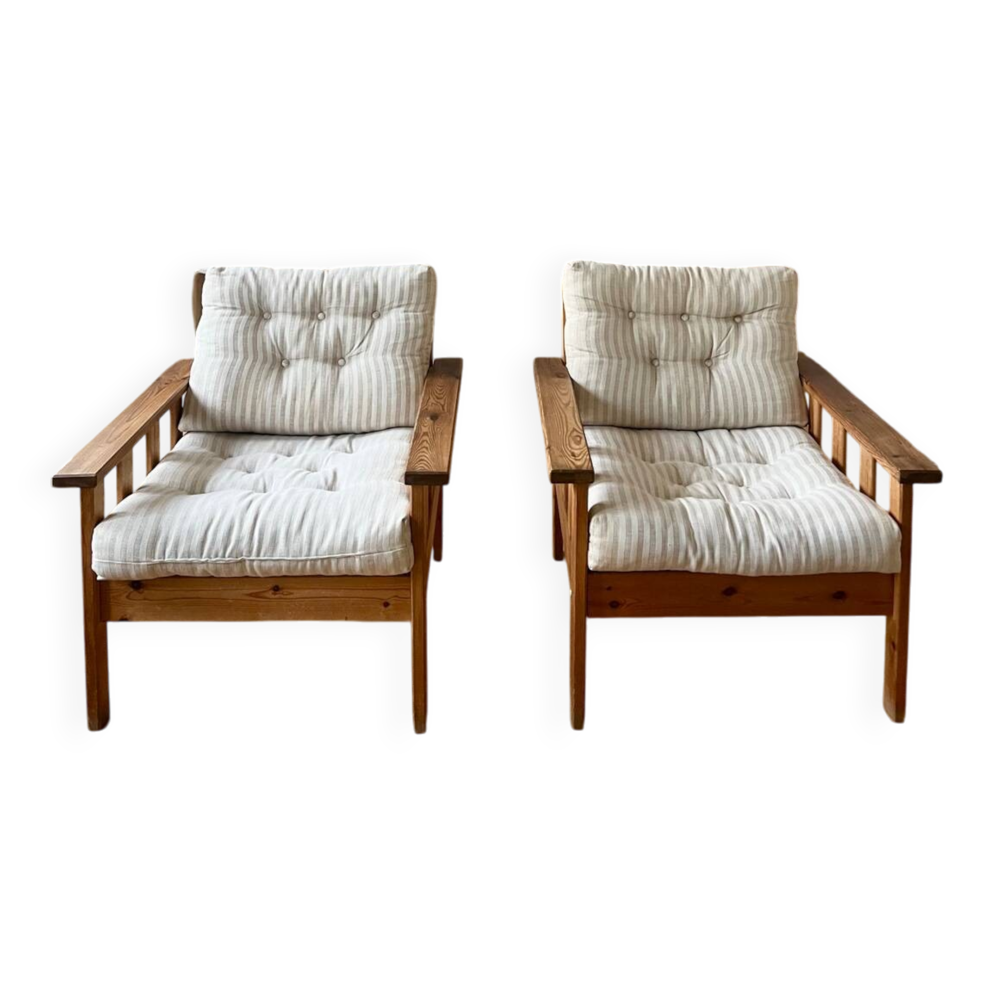 Pair of pine armchairs, 1980s, Sweden