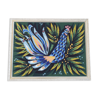 Tapisserie oiseau coq bleu