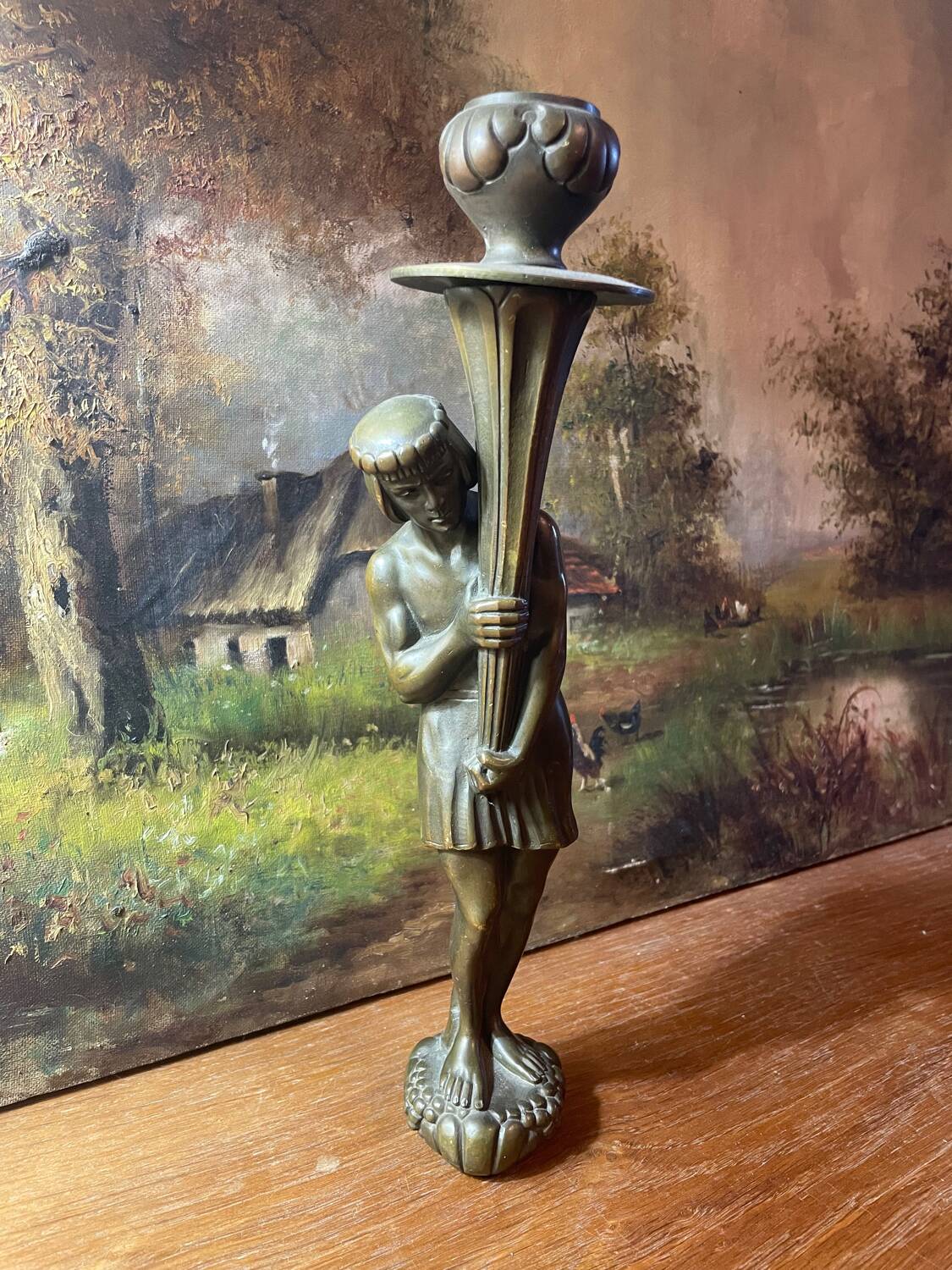 Art deco bronze candle holder