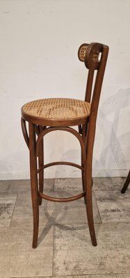 Set of 4 wooden French bar stools, 1980s