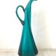Vase carafe bleu paon opaline soufflée