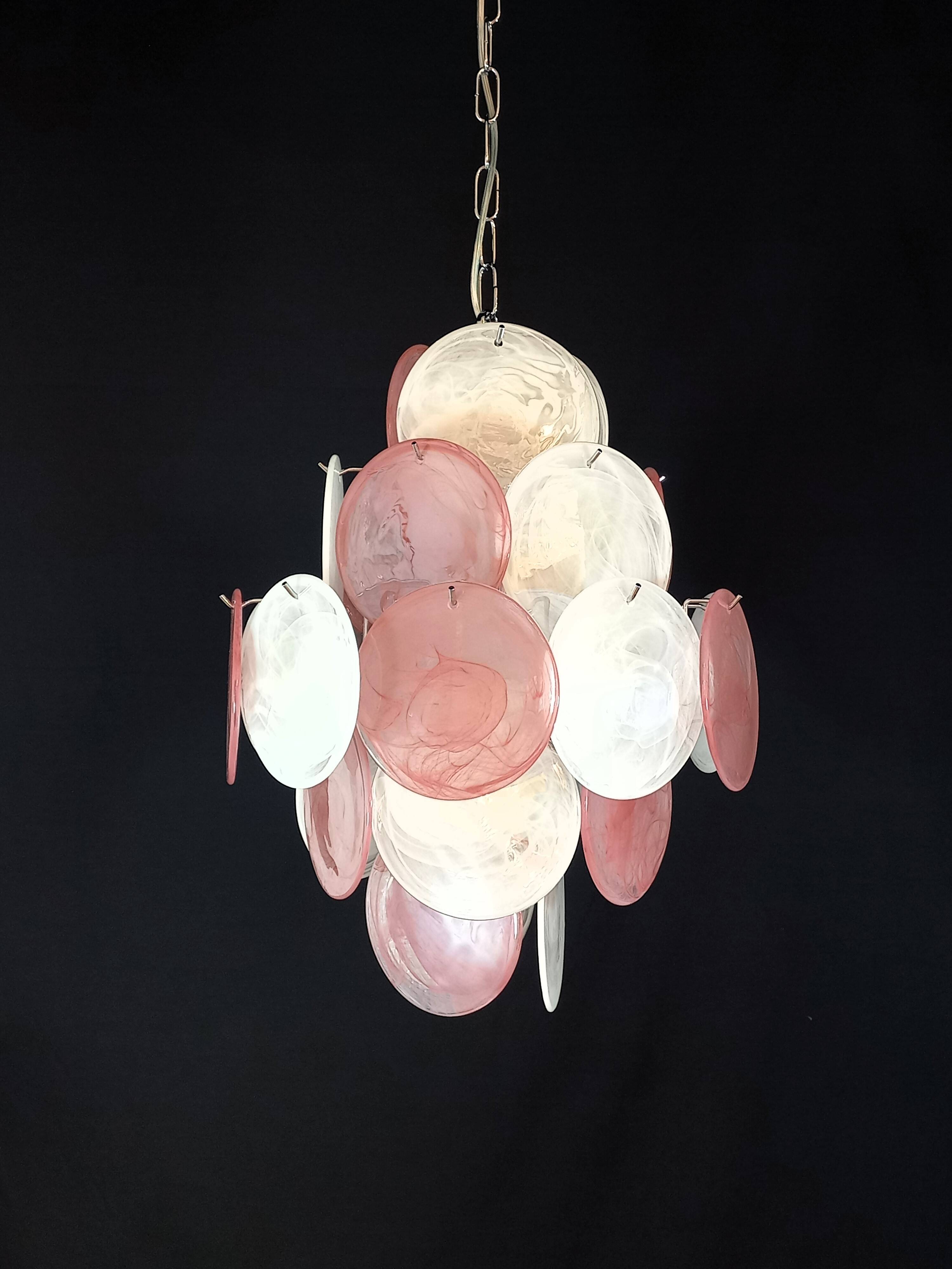 Handcrafted chandelier with alabaster disc glass, Murano glass.