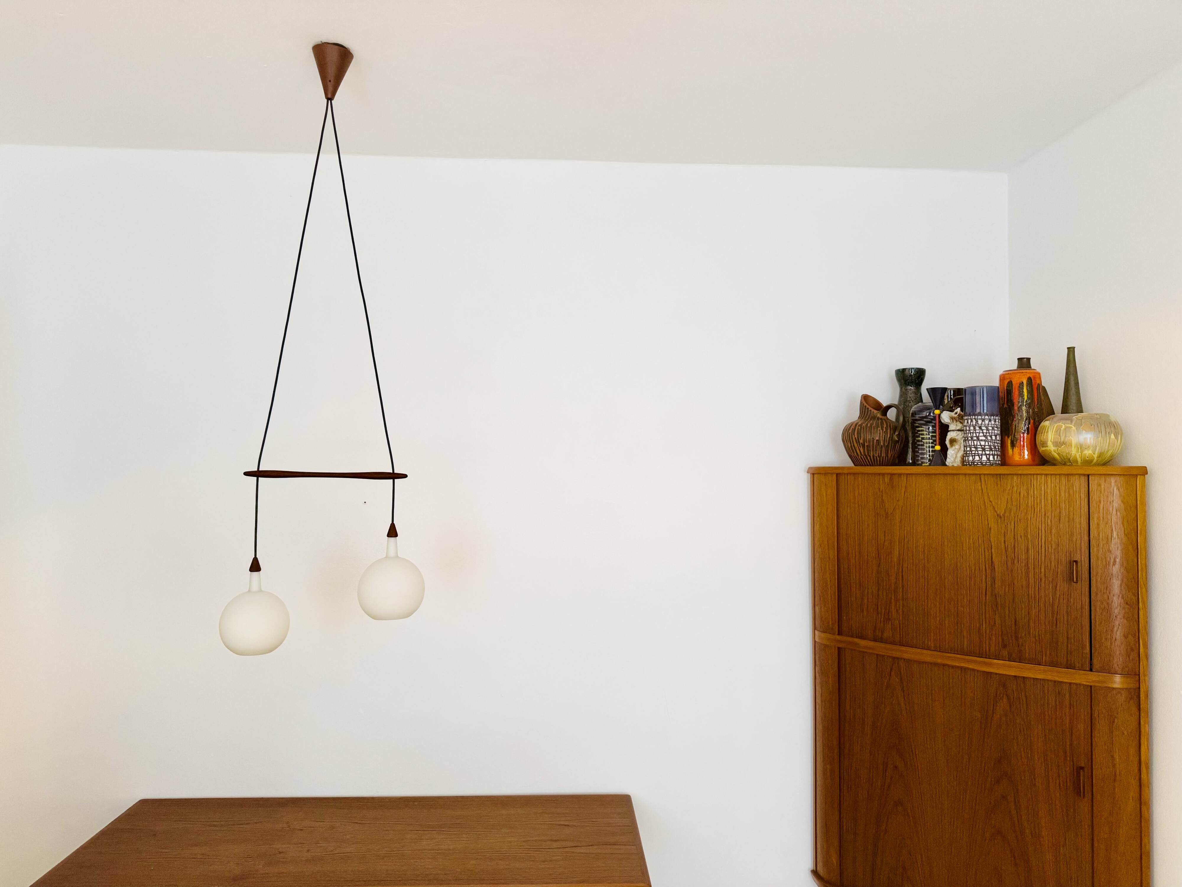 Danish Opaline and Teak Cascading Lamp by Nordisk Solar