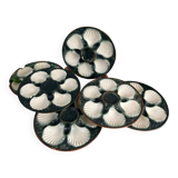 Assiettes à huître en barbotine vertes et blanches