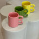 Mug cup ceramic handle graphic wave design colorful lemon yellow