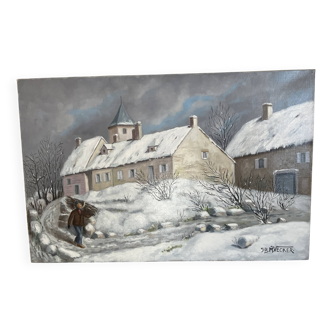 Oil painting on canvas jb maurice vecker (1896-1998) winter under the snow