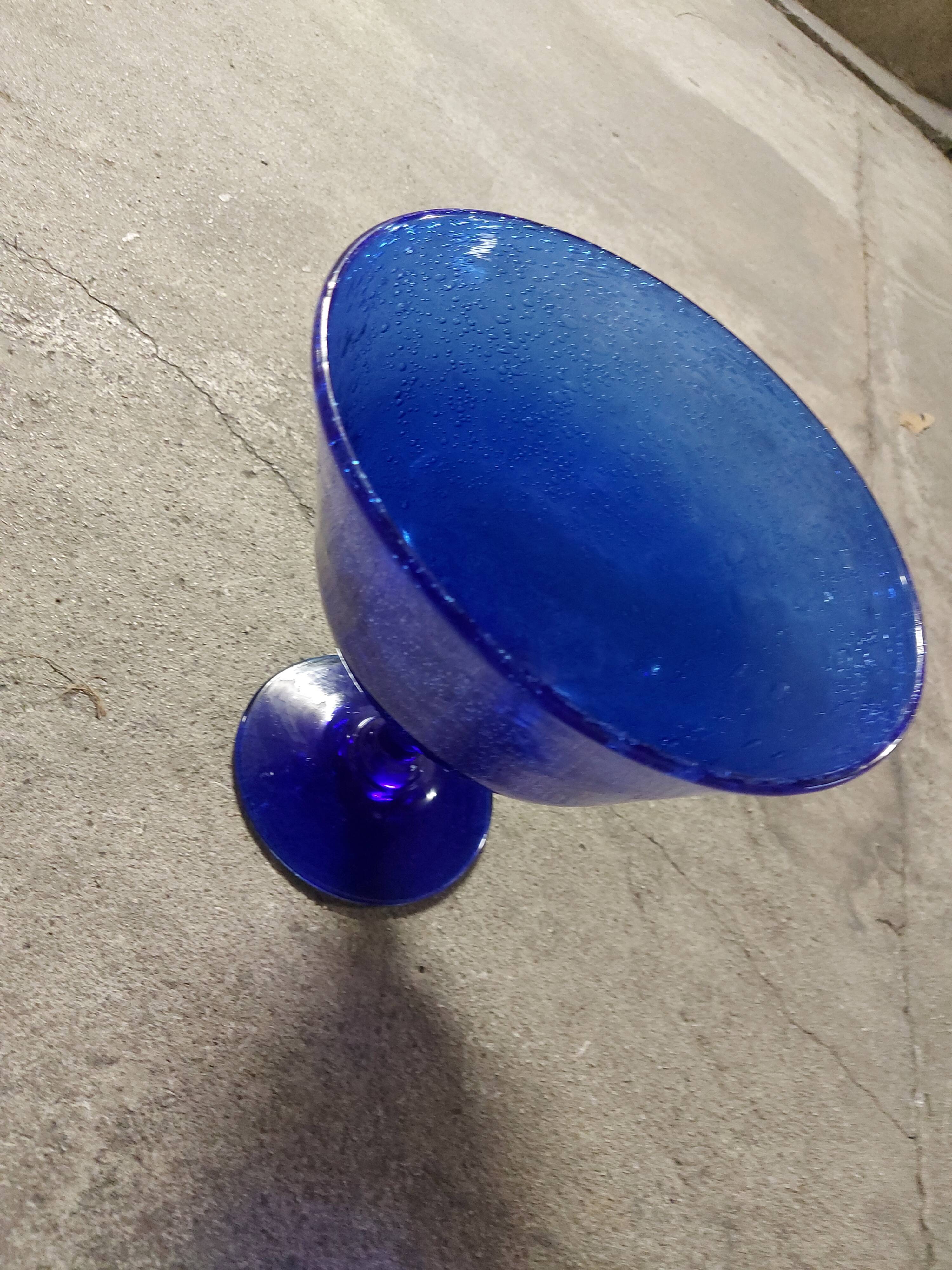 Glass cup of Biot, cobalt blue