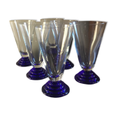 6 cobalt blue Art Deco footed glasses
