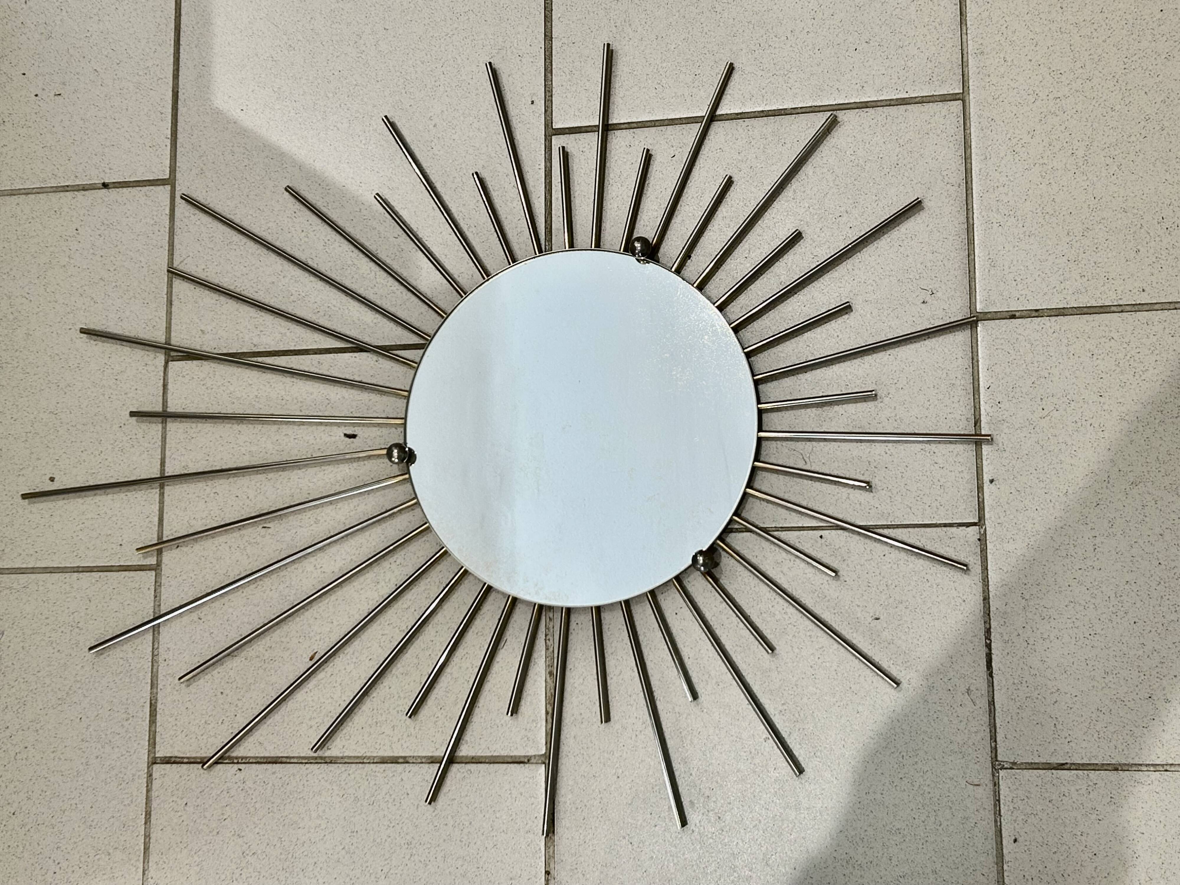 Vintage 1960s Sun Mirror in Gold Metal 73 x 58 cm
