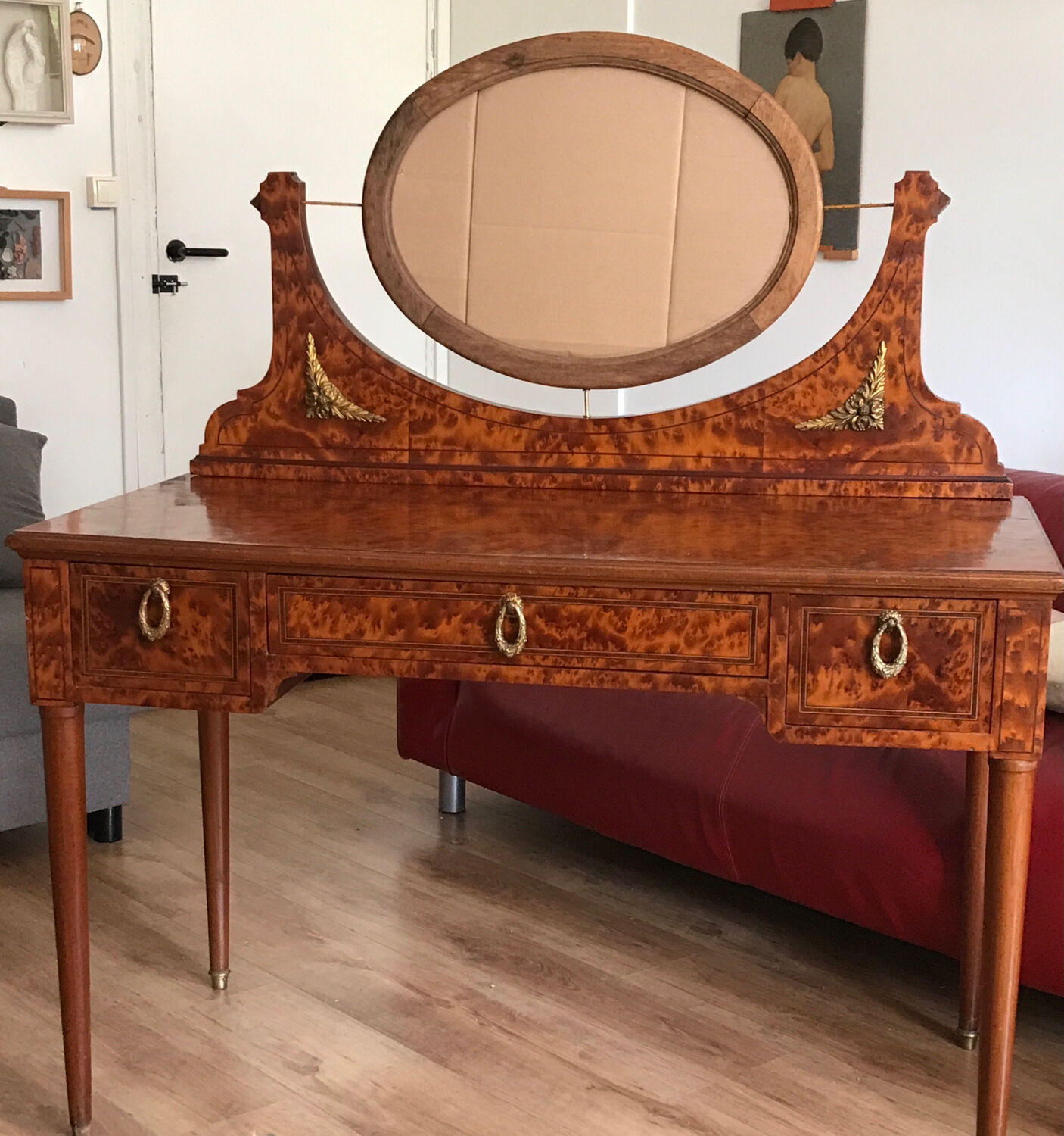 Desk in elm burl and bronze