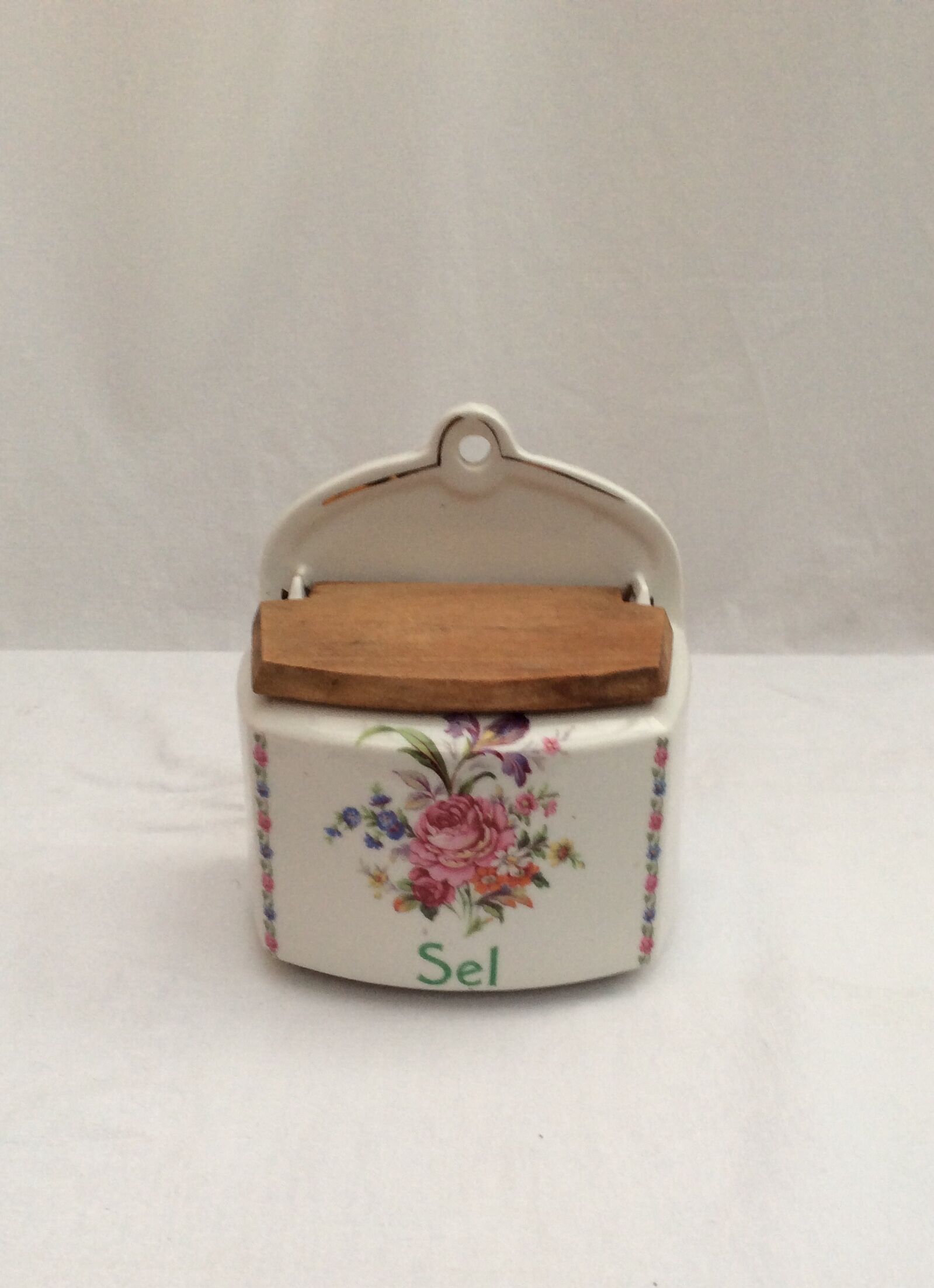 Pot à épices boîte à sel mural en porcelaine motif de fleurs