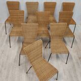 Set of 10 vintage wicker and metal chairs