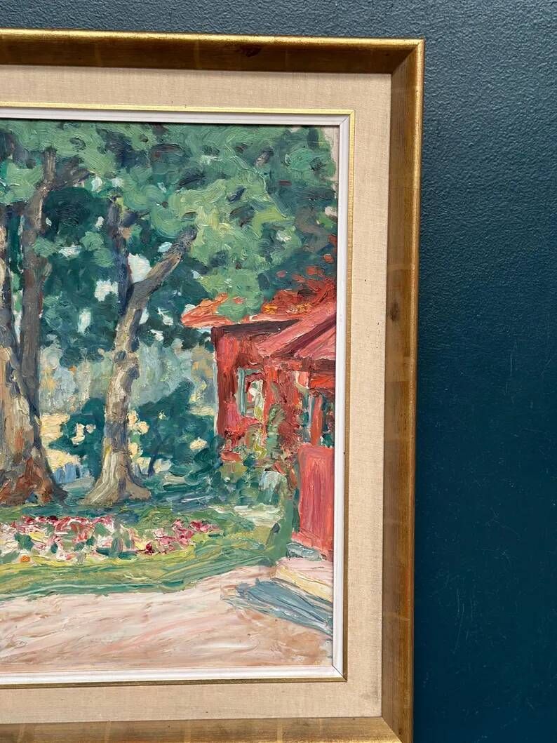 Original Swedish Oil on Panel – “House in Naantali” by John Rosenqvist – Signed – Vintage and Framed – 56.5 × 42 cm (22.2" × 16.5")