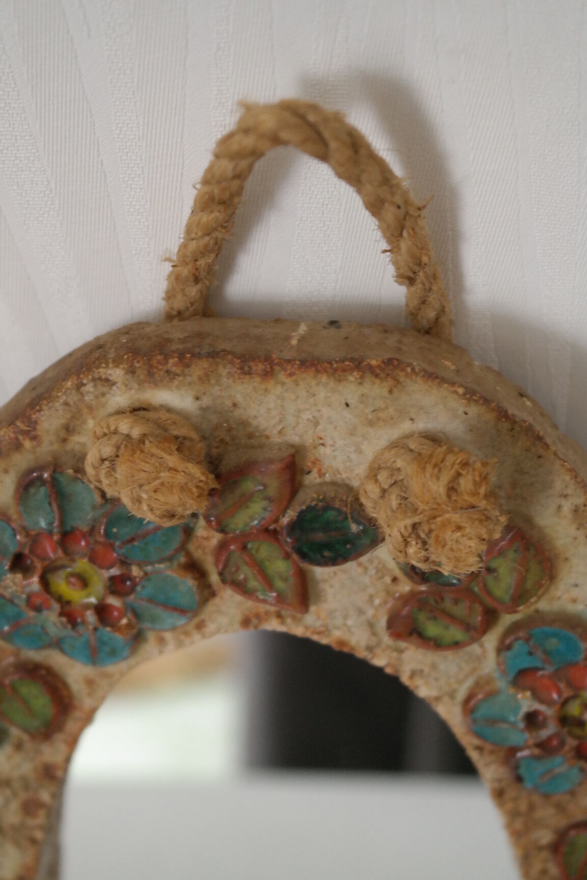 Vallauris ceramic mirror decorated with flowers, circa 1960