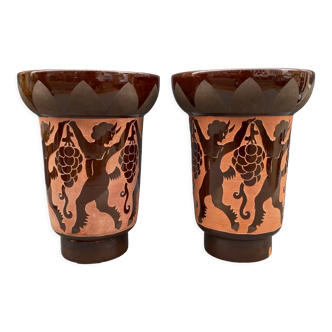 Pair of ceramic vases art deco by Roger Mequignon 1930