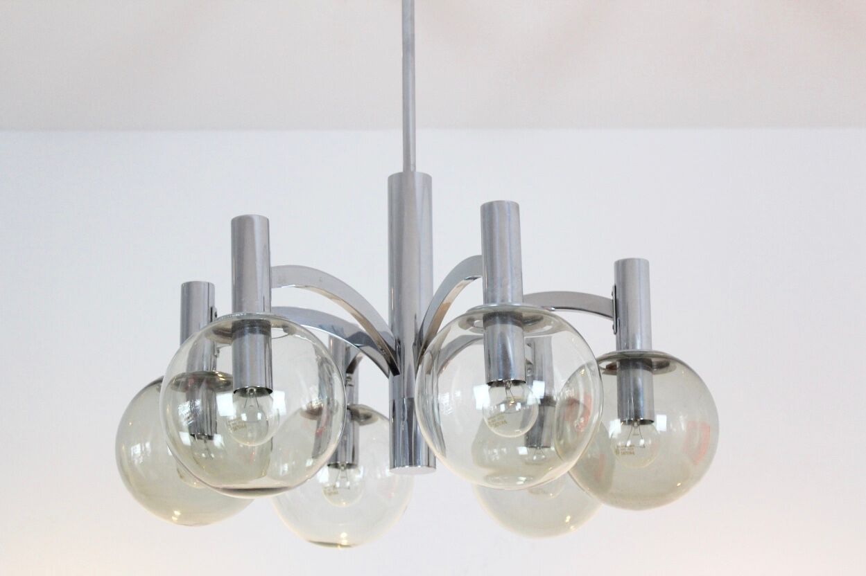Chrome and glass vintage by Kaiser lights chandelier