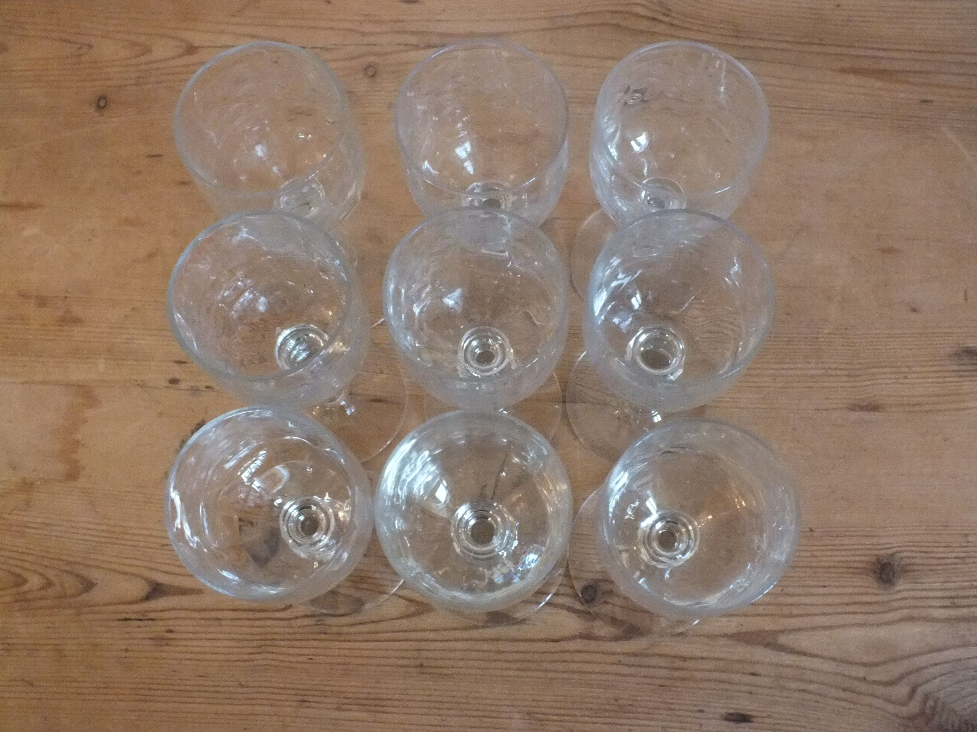 9 antique glasses in port or alcohol decorated with arabesques