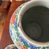 China 18th century Baluster covered pot in polychrome porcelain