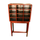 Red shelf 12 boxes old postal locker teak wood piece and original patina 77x41x138cm