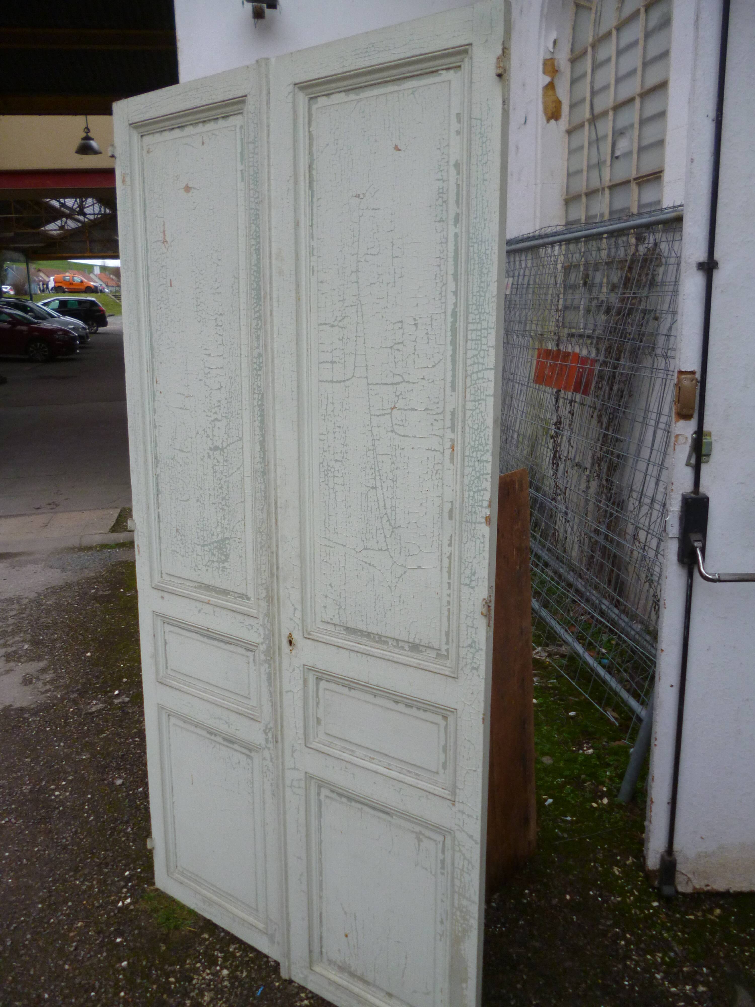 Pair of closet door old green patina