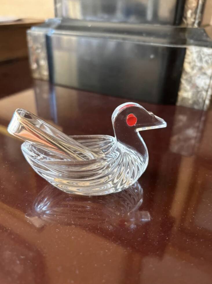 Table sugar bowl in cut crystal shaped like a water bird.