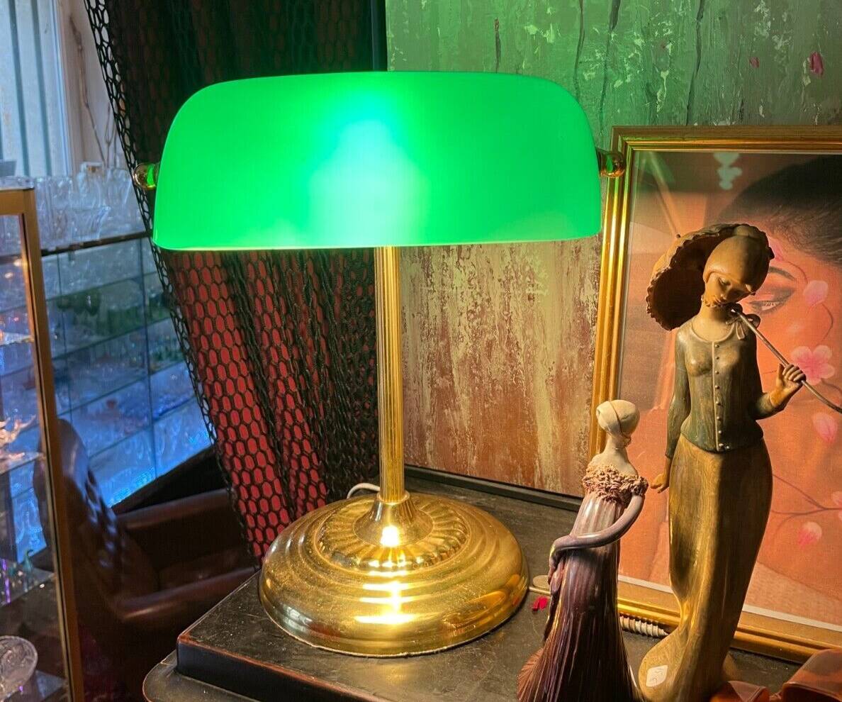 Notary desk lamp, banker, tilting green opaline library