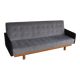 Mid-Century 1960s canapé in grey fabric with black armrests, natural wood base.