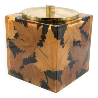 Hollywood regency brass and leaves resin ice bucket, Montagnani Firenze Italy 1970s