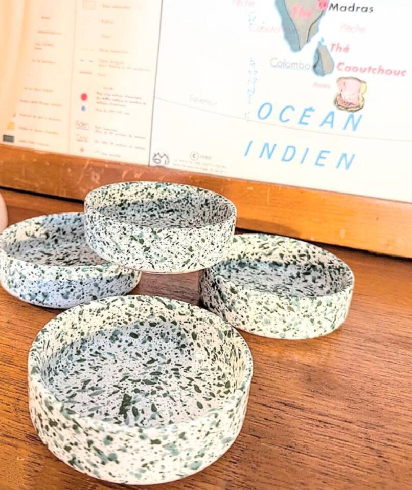 set of 4 green terrazzo effect ramekins