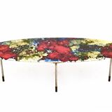 Vintage Oval Coffee Table by Stil Keramos with a Colored Lacquered Ceramic Top