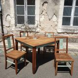 Table and chairs art deco wood and pastel