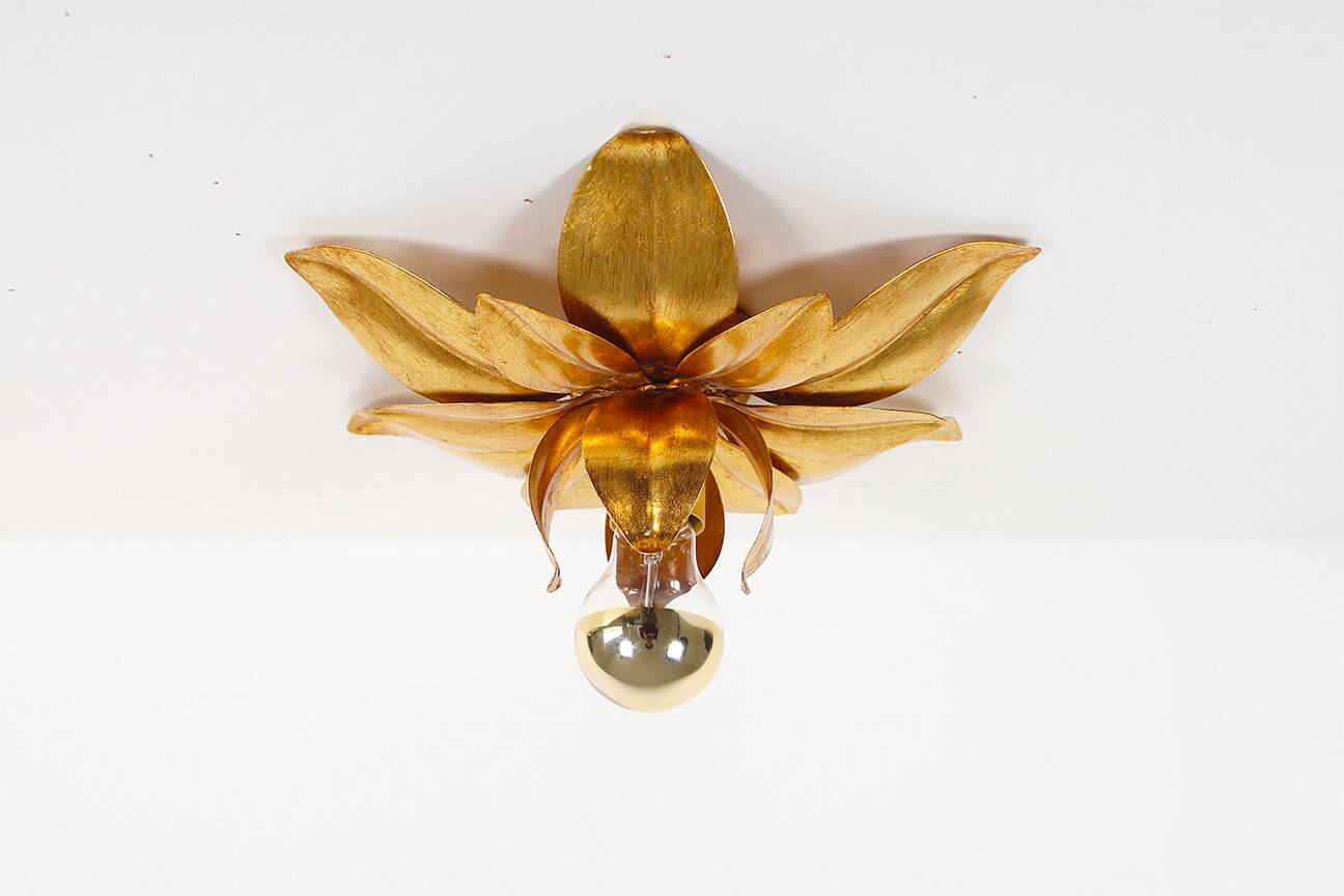 Medium sized gilded vintage florentine flush mount light