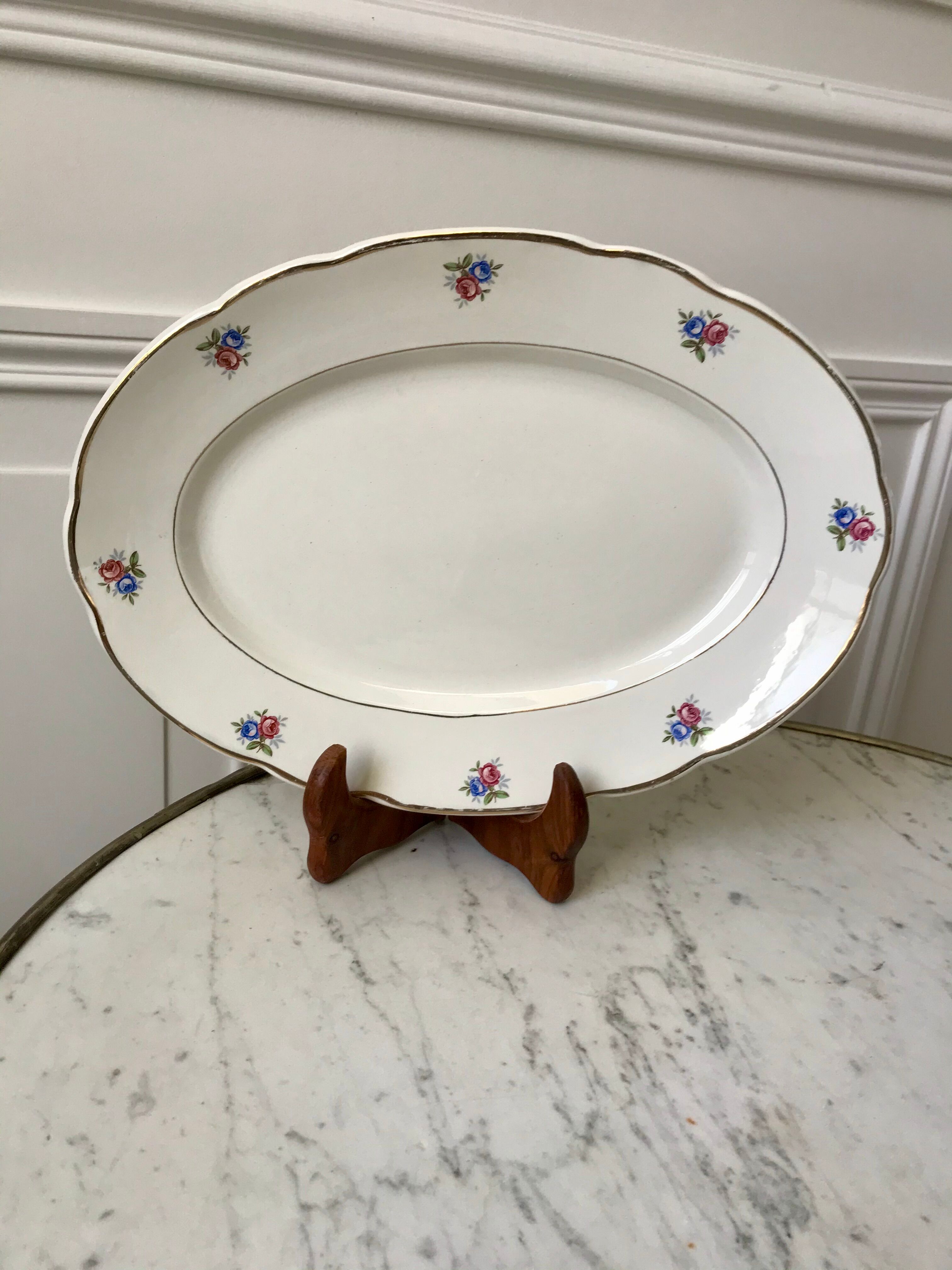 oval dish Digoin Sarreguemines small flowers 50s
