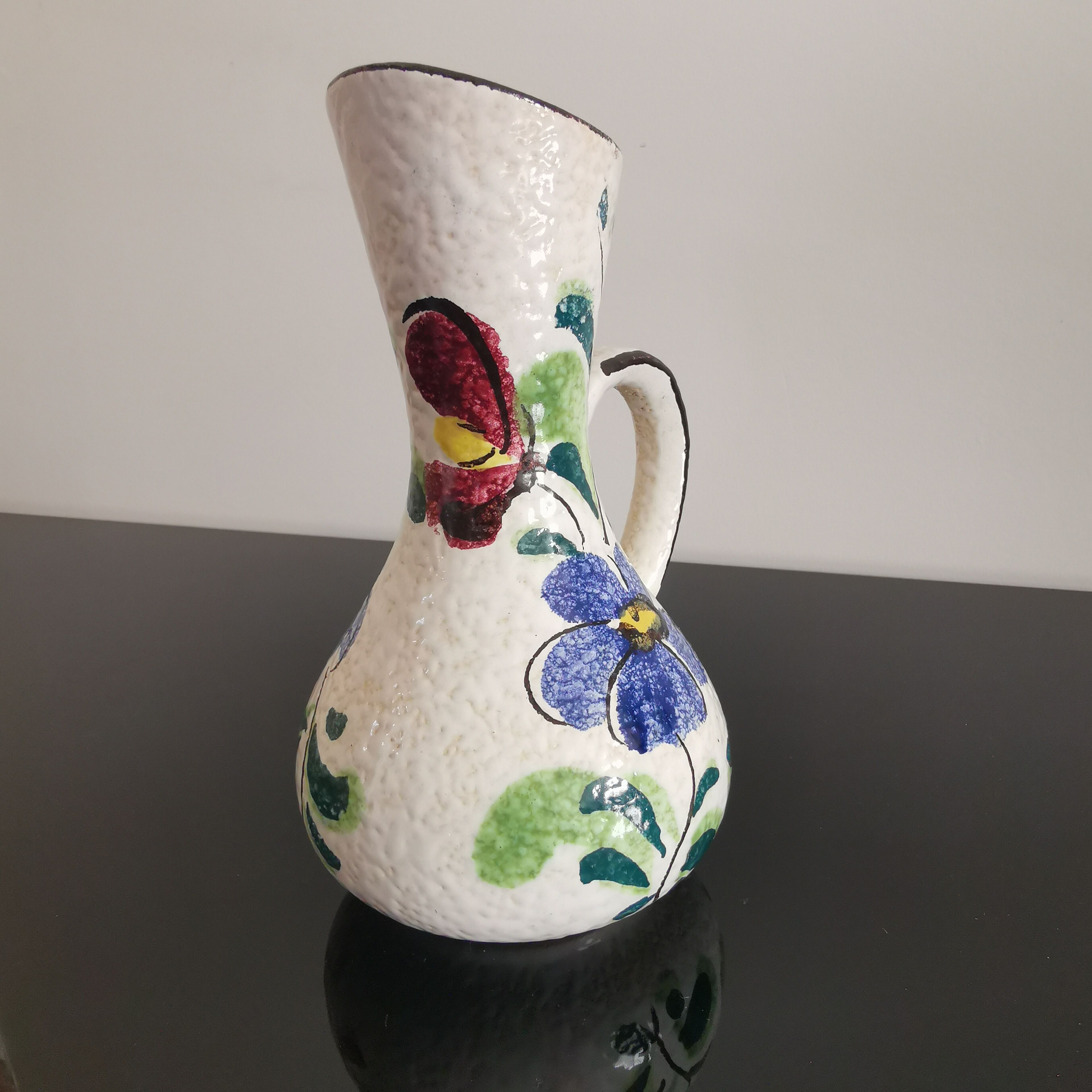 Vase with ceramic handle West Germany