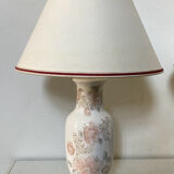 Asian lamps in earthenware from the 1970s/80s with handmade floral decoration.