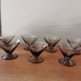 Set of 7 smoked glass art deco cups