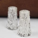 French Art Nouveau salt and pepper shakers, faceted crystal glass from the 1920s.