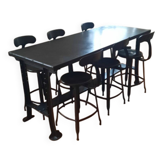 Old military table and six chairs