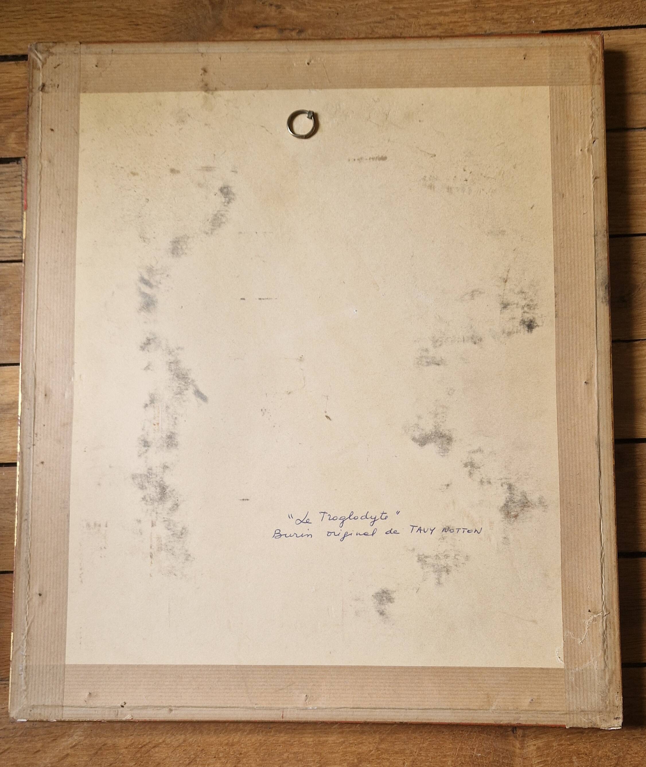 Original engraving / engraving by JB Tavy Notton, "The troglodyte", circa 1970