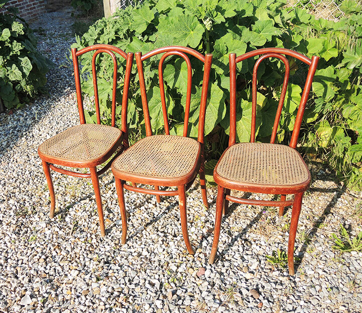 3 old bistro chairs cans thonet