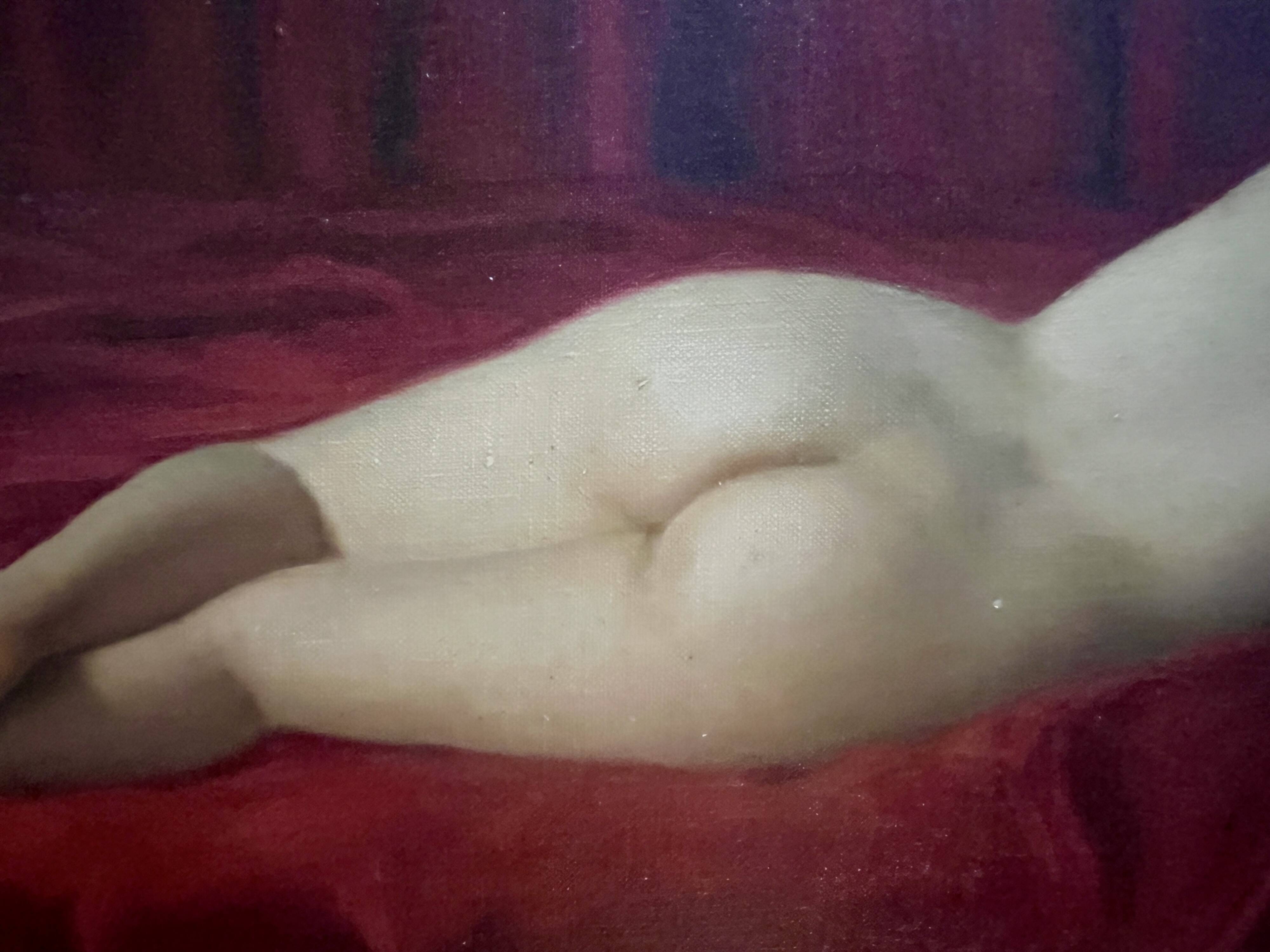 Oil on canvas female nude signed frame 20th century
