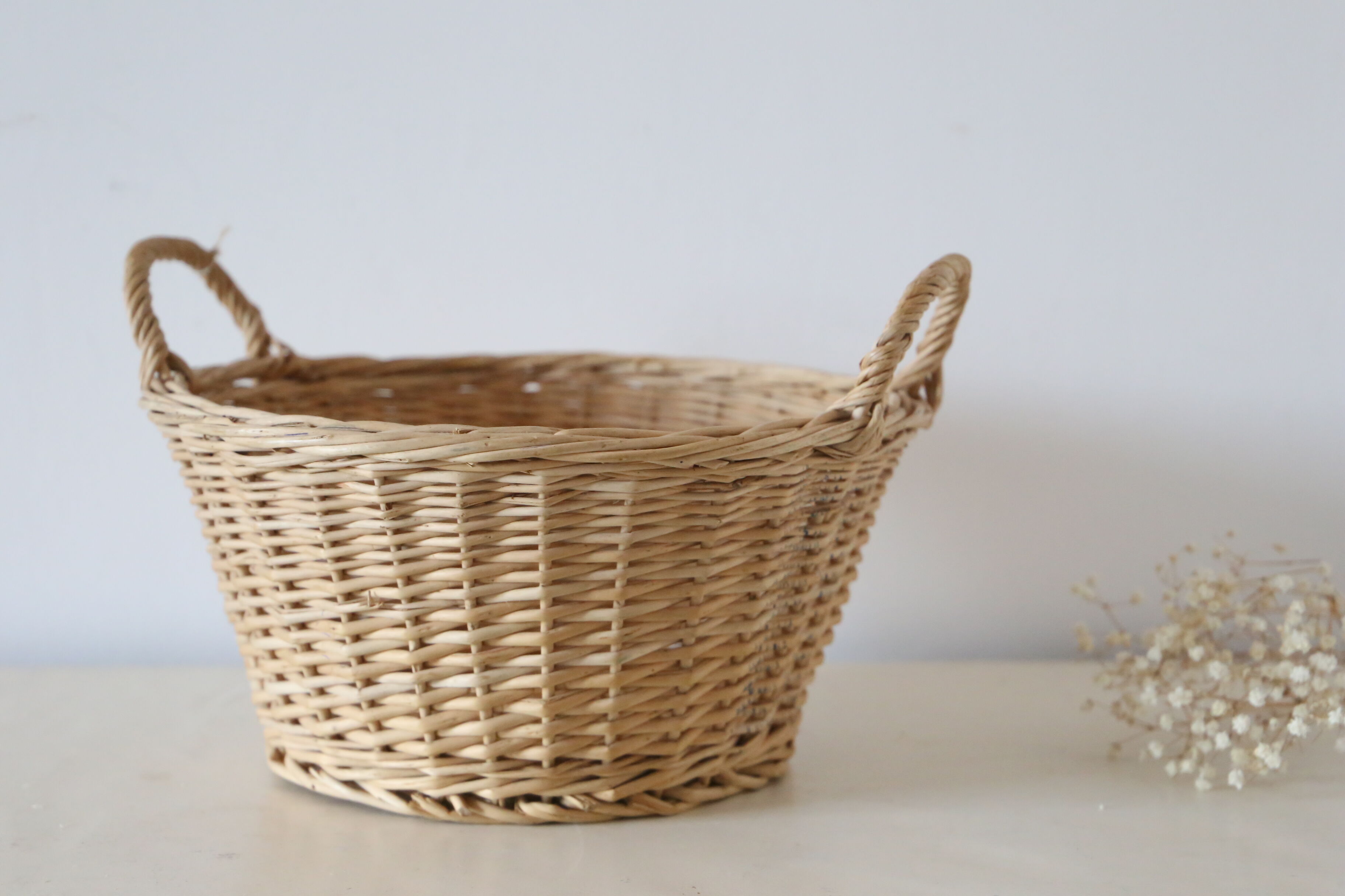 Wicker basket with two handles, vintage, french