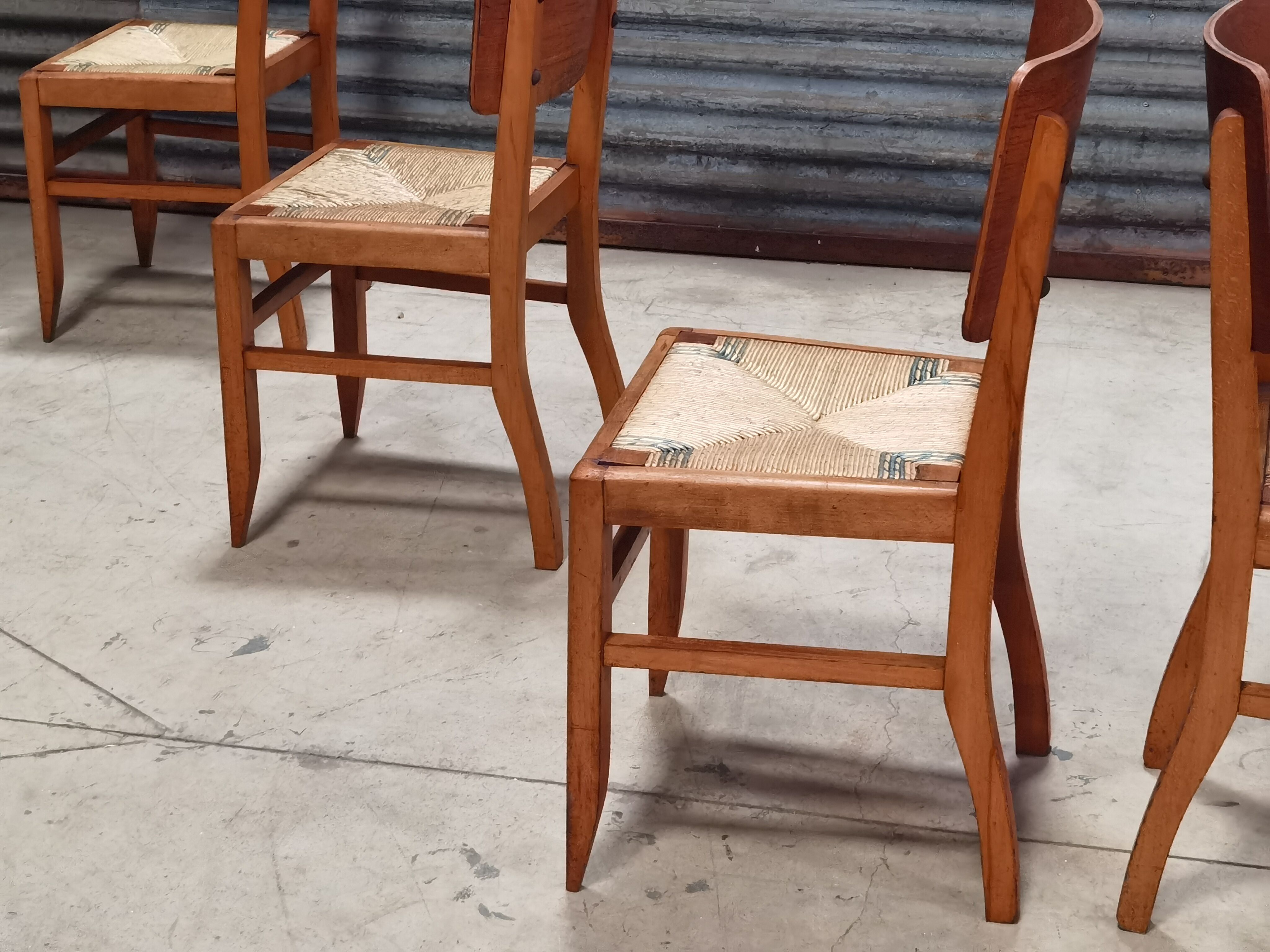 Set of 6 chairs straw wood reconstruction