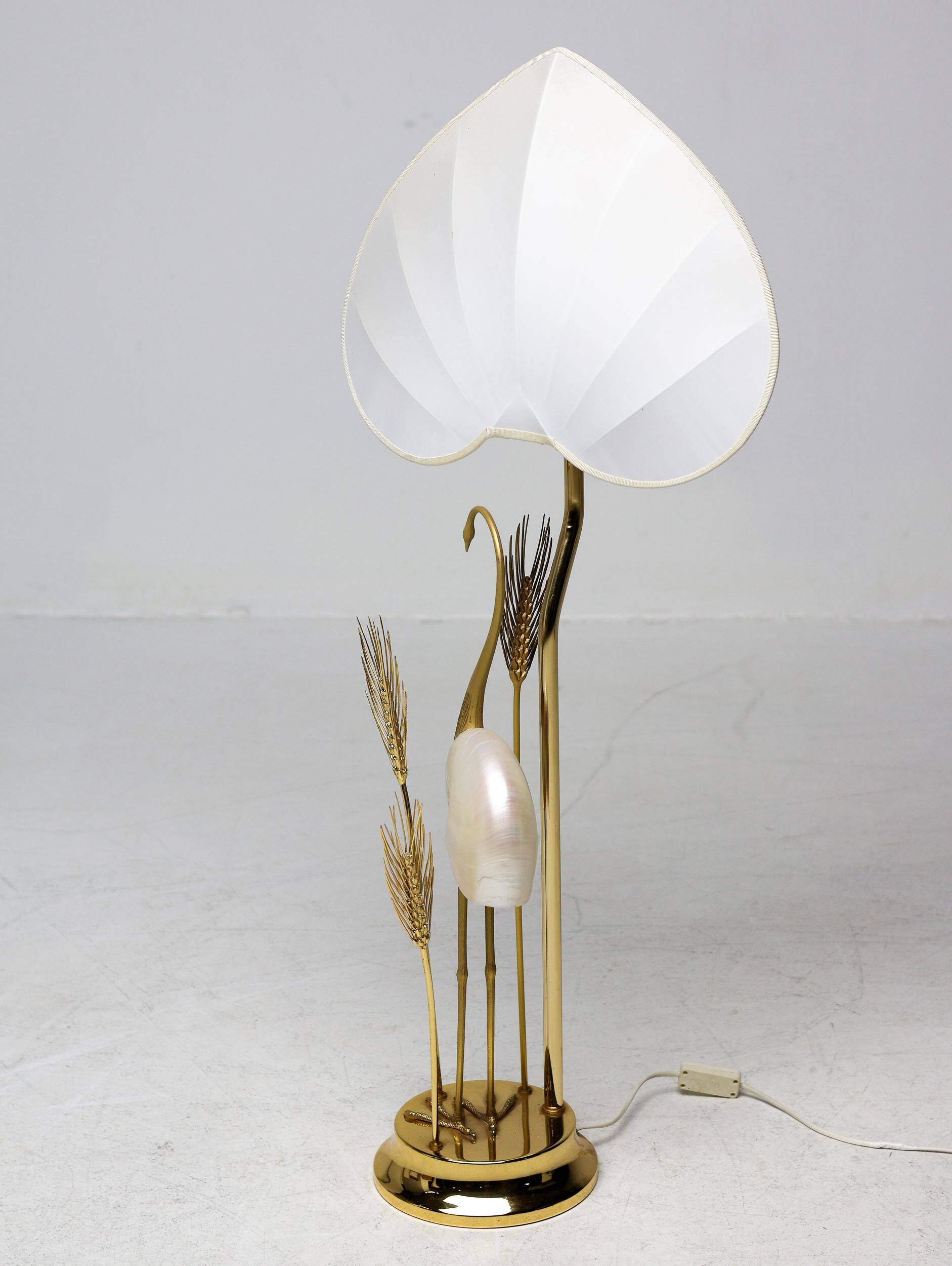 Monumental crane or egret lamp post in gilded brass by Antonio Pavia