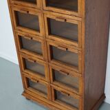 Vintage dutch oak haberdashery shop cabinet / vitrine drop down doors, 1930s