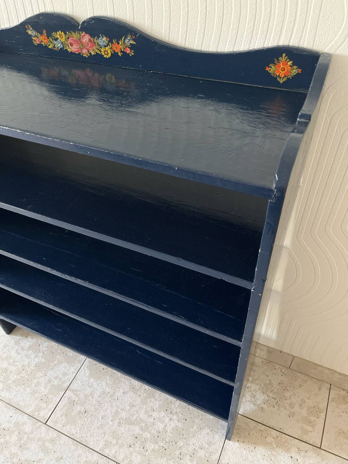 Vintage midnight blue bookcase shelf